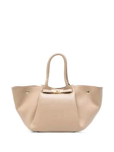 Adrianna Feretti Twist-lock Pebbled Tote Bag In Neutral