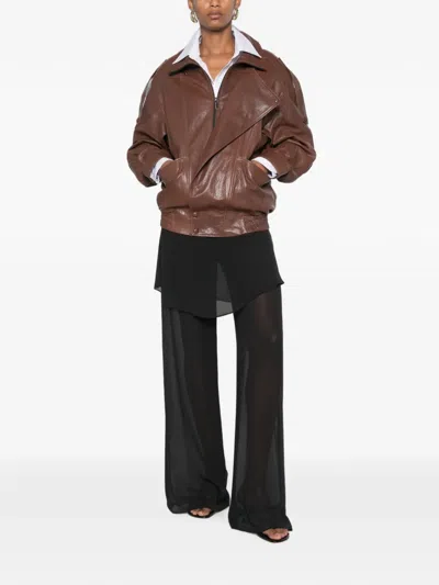 Adrianna Feretti Zip-up Leather Jacket In Brown