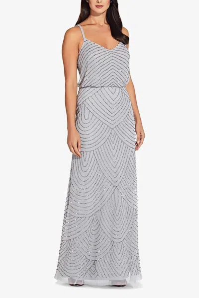 Adrianna Papell 091866700 Spaghetti Strap Blouson Long Formal Dress In Gray