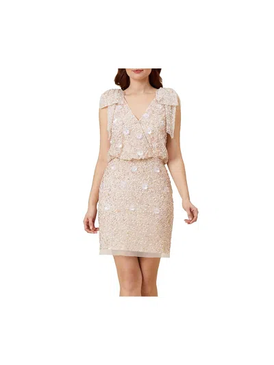 Adrianna Papell 279 Womens Blouson Applique Cocktail And Party Dress In Beige
