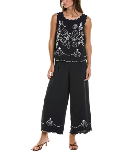 Adrianna Papell 2pc Airflow Embroidered Blouse & Pant Set In Black