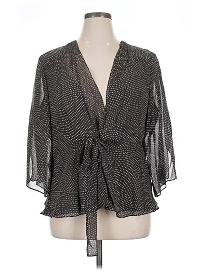 Pre-owned Adrianna Papell 3/4 Sleeve Silk Top Black Plunge Neckline Tops