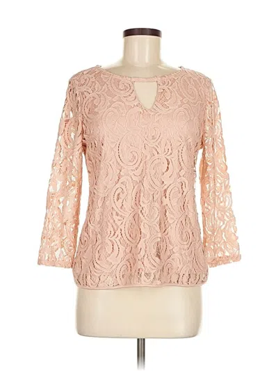 Pre-owned Adrianna Papell 3/4 Sleeve Top Pink Keyhole Neckline Tops