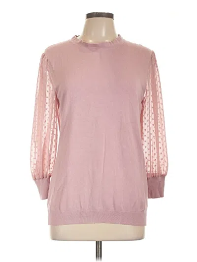 Pre-owned Adrianna Papell 3/4 Sleeve Top Pink Mock Neckline Tops