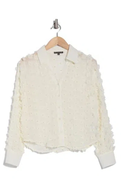 Adrianna Papell 3d Floral Appliqué Long Sleeve Top In Ivory