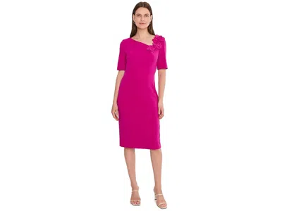 Adrianna Papell 3d Floral Crepe Midi Dress Women's Dress Bright Magenta: 8 In Pink