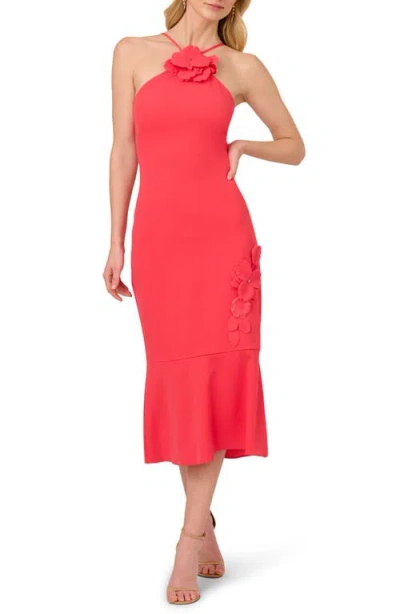 Adrianna Papell 3d Floral Halter Dress In Beach Rose