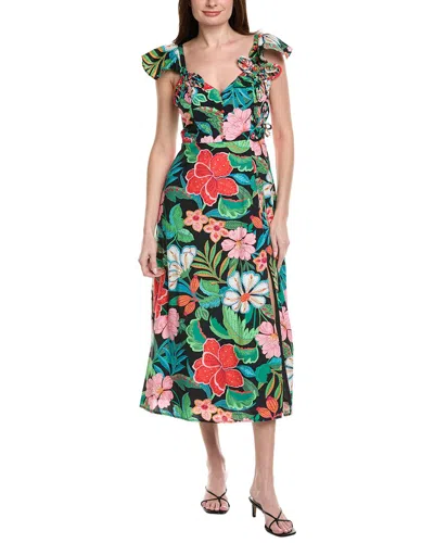 Adrianna Papell 3d Tropical Floral A-line Midi Dress In Multi