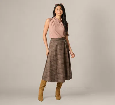Adrianna Papell A Line Side Buckle Midi Skirt In Brown Multi