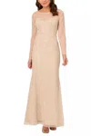 Adrianna Papell Ad5e210709 Long Sleeve Beaded Formal Dress In Gold
