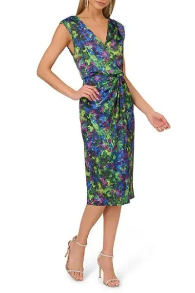 Adrianna Papell Adae211465 Short Floral Print Midi Cocktail Dress In Blue