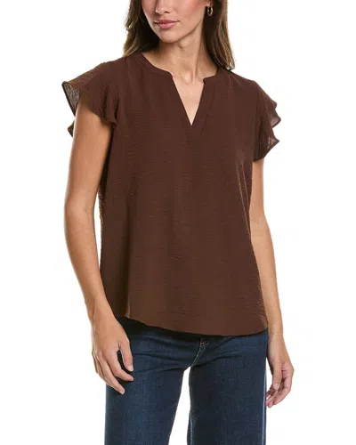 Adrianna Papell Airflow Texture Flutter Sleeve Blouse In Brown