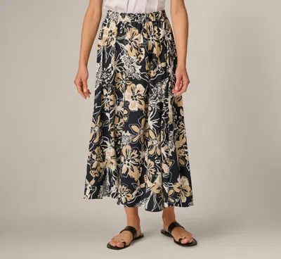 Adrianna Papell Ankle Length A Line Midi Skirt In Navy Ivory Whimsical Floral In Black