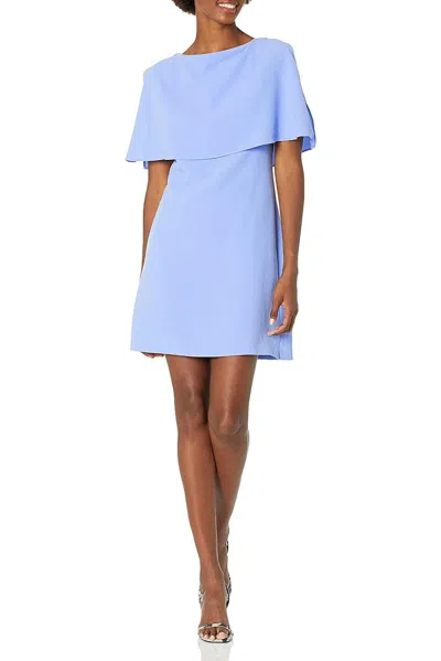 Adrianna Papell Ap1d100716 Boat Neck Cape Sleeve Short Dress In Blue