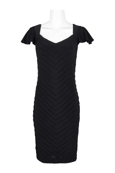 Adrianna Papell Ap1d103322 Cap Sleeve Piping Deatil Bodycon Short Dress In Black