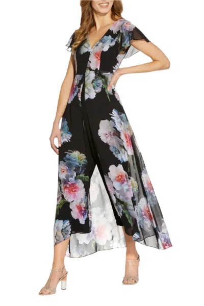 Adrianna Papell Ap1d104440 Long Formal Printed Overlay Jumpsuit In Black
