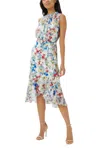 Adrianna Papell Ap1d104493 High Low Floral Print Midi Cocktail Dress In Multi