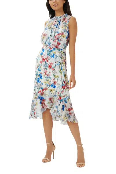 Adrianna Papell Ap1d104493 High Low Floral Print Midi Cocktail Dress In Multi