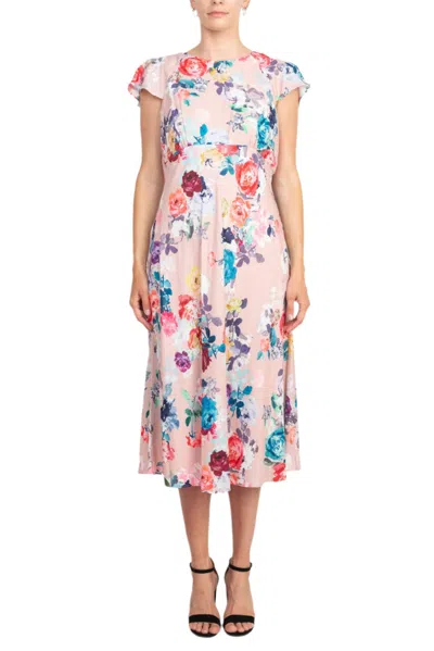 Adrianna Papell Ap1d104619 Short Floral Print Cocktail Midi Dress In Multi
