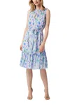 Adrianna Papell Ap1d104710 Short Cocktail Floral Print Midi Dress In Blue
