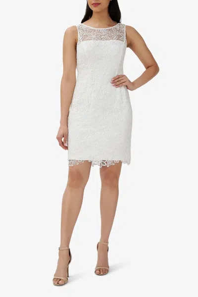 Adrianna Papell Ap1d104751 Short Sleeveless Lace Cocktail Dress In White