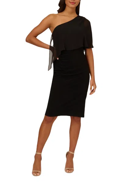 Adrianna Papell Ap1d104997 Short Cocktail Bodycon Cape Dress In Black