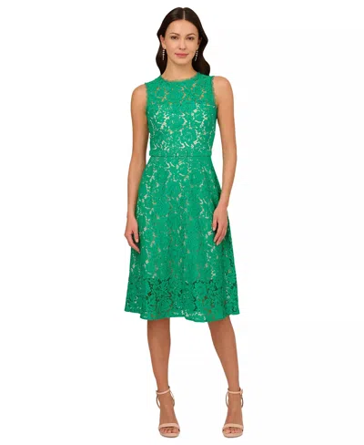 Adrianna Papell Midi Dress Green Floral Lace Detail Lace Sheer Gbo1983