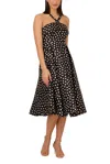 Adrianna Papell Ap1d105713 A Line Polka Dot Midi Cocktail Dress In Black