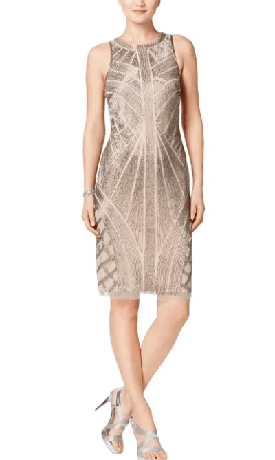 Adrianna Papell Ap1e200575 Platinum Short Cocktail Halter Neck Dress In Gray