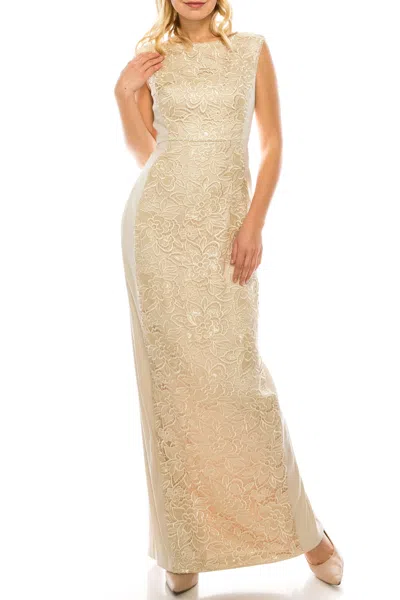 Adrianna Papell Ap1e200762 Long Formal Lace Evening Dress In Gold