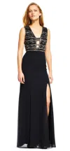 Adrianna Papell Ap1e201342 Black Prom Long Formal Evening Dress In Black