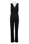 Adrianna Papell Ap1e203142 V-neck Sleeveless Solid Mesh Chiffon Jumpsuit In Black
