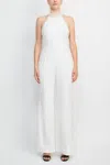 Adrianna Papell Ap1e204372 Embellished Halter Neck Open Jumpsuit In White