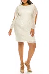 Adrianna Papell Ap1e205522 Long Sleeve Short Dress In White