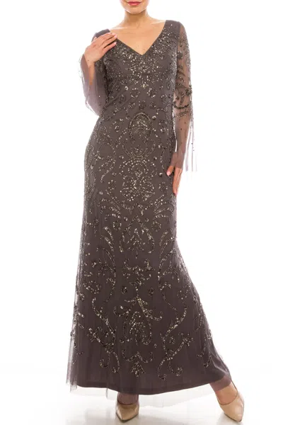 Adrianna Papell Ap1e206204 Long Formal Beaded Dress In Gray