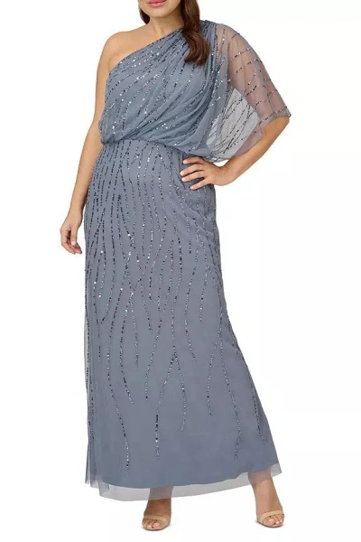 Adrianna Papell Ap1e207598 W Plus Size Sequin Long Formal Blouson Dress In Gray