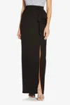 Adrianna Papell Ap1e208390 Waist Ruffled Slit Side Solid Long Knot Crepe Skirt In Black