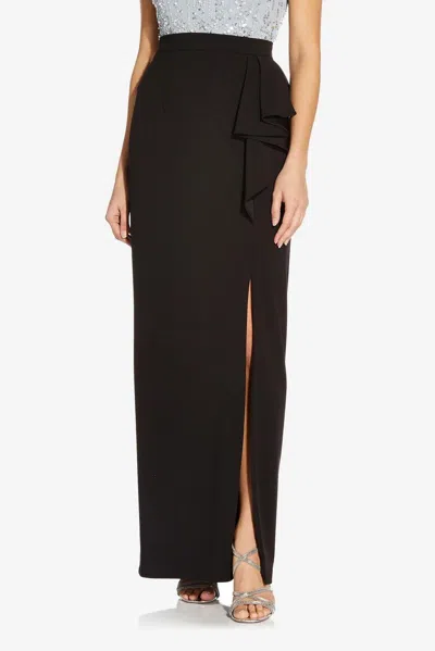 Adrianna Papell Ap1e208390 Waist Ruffled Slit Side Solid Long Knot Crepe Skirt In Black