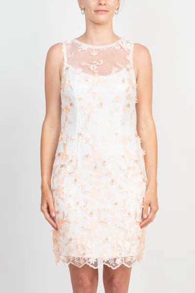 Adrianna Papell Ap1e208827 Sleeveless Bodycon Floral Embroidered Short Mesh Dress In White