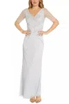 Adrianna Papell Ap1e209642 Long Formal Beaded Evening Dress In White