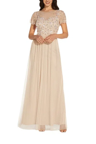 Adrianna Papell Ap1e209769 Long Formal A Line Evening Dress In Neutral