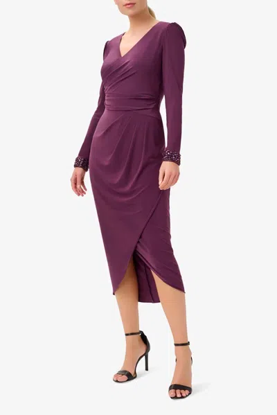 Adrianna Papell Ap1e210005 Long Sleeves Beaded Cuffs Formal Jersey Midi Dress In Purple
