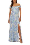 Adrianna Papell Ap1e210484 Pleated Long Formal Printed Dress In Multi