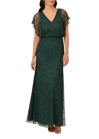 Adrianna Papell Ap1e210622 Long Beaded Blouson Formal Dress In Green
