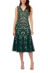 Adrianna Papell Ap1e210652 Short Ruffle Beaded Midi Cocktail Dress In Green