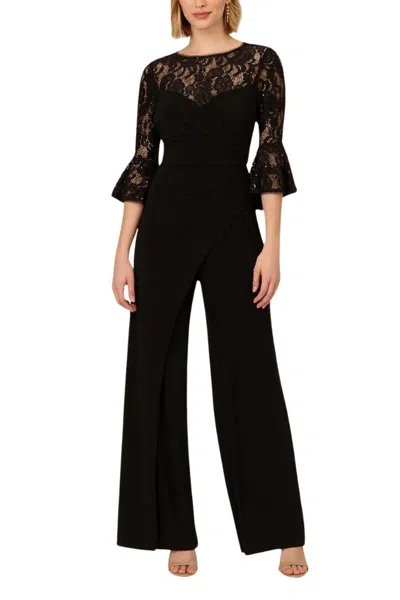 Adrianna Papell Ap1e211361 Ruffle Long Formal Lace Jumpsuit In Black