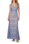 Adrianna Papell Ap1e211880 Long Formal Floral Lace Evening Dress In Blue