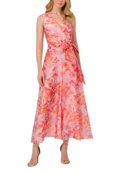 Adrianna Papell Floral Organza Wide Leg Jumpsuit Dress In Peri Coral Multi