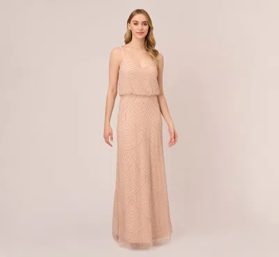 Adrianna Papell Art Deco Beaded Blouson Gown In Blush In Neutral