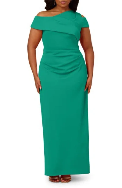 Adrianna Papell Asymmetric Drape Sheath Gown In Green